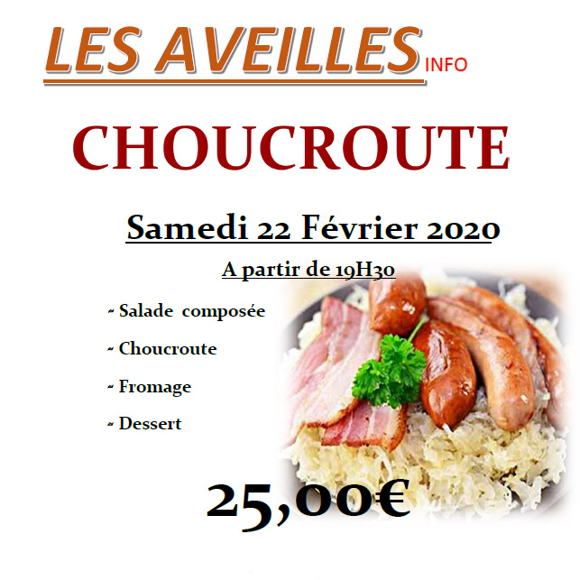 Repas Choucroute le samedi 22 Février 2020
